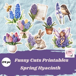 Spring hyacinth fussy cuts printables, Spring ephemera for junk journal, Junk journal supplies, Scrapbooking, Junk journal goodies