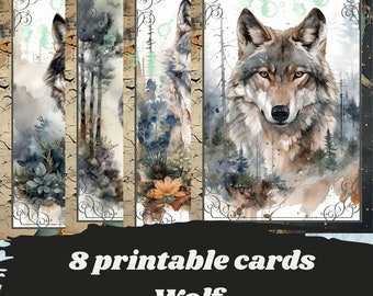 Printable wolf cards, digital cards, digital paper, scrapbooking cards, junk journal cards, paper supplies to print, digital junk journal
