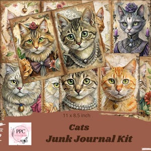 Kattenjournaalset, Kattenjournaal, Junk Journal-benodigdheden, digitale download, afdrukbaar dagboek