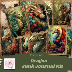 Dragon junk journal kit printable, Dragon junk journal, Dragon journal, printable dragon ephemera, junk journal supplies