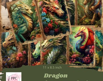 Dragon junk journal kit printable, Dragon junk journal, Dragon journal, printable dragon ephemera, junk journal supplies