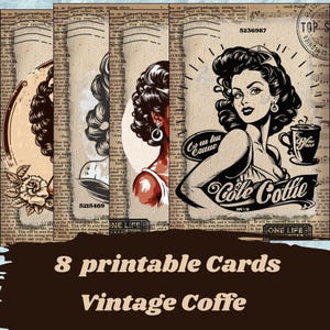 Tarjetas café vintage imprimibles, tarjetas para diario basura, papel digital album de recortes, papel imprimible diario basura