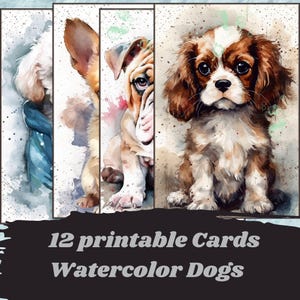 Watercolor dog cards for junk journal, printable cards, digital paper, digital junk journal, scrapbooking cards, Junk journal supplies