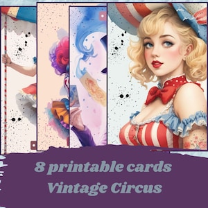 Cartes de cirque vintage imprimables, cartes numériques, cartes de journal indésirable, papier numérique, journal indésirable numérique, fournitures en papier
