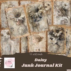 Vintage daisy junk journal kit, daisy junk journal, junk journal supplies, Digital download, printable journal