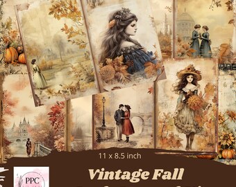 Vintage autumn junk journal kit printable, vintage fall junk journal kit, junk journal pages, junk journal ephemera, fall ephemera printable