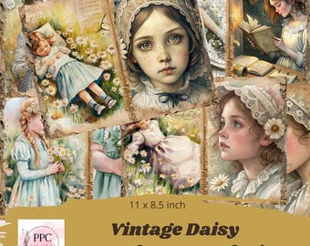 Vintage daisy junk journal kit printable, Daisy junk journal, Daisy ephemera for journaling, junk journal supplies, scrapbooking paper
