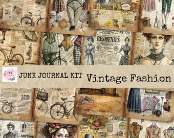 Vintage fashion junk journal kit printable, journal supplies, scrapbooking paper