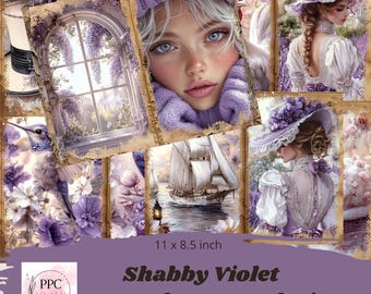 Violet shabby chic junk journal kit, Shabby chic junk journal, junk journal supplies, Digital download, printable journal