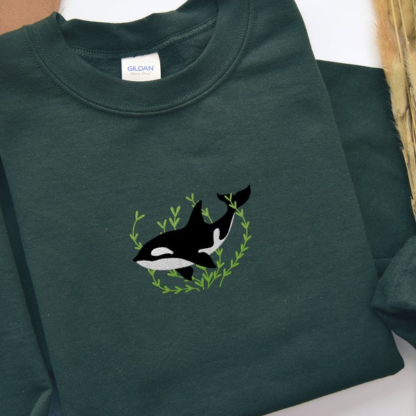 Orca embroidered sweatshirt, orca embroidery, ocean sweatshirt, sea sweatshirt, fish sweatshirt, whale embroidery, sea animal sweatshirt