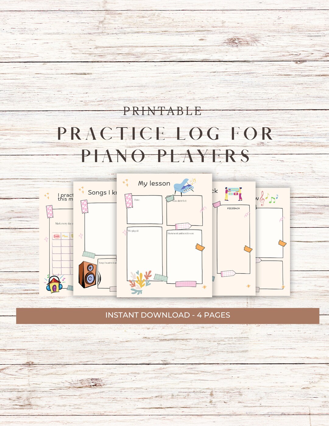 Piano Practice Log for Kids. Printable Planner Etsy