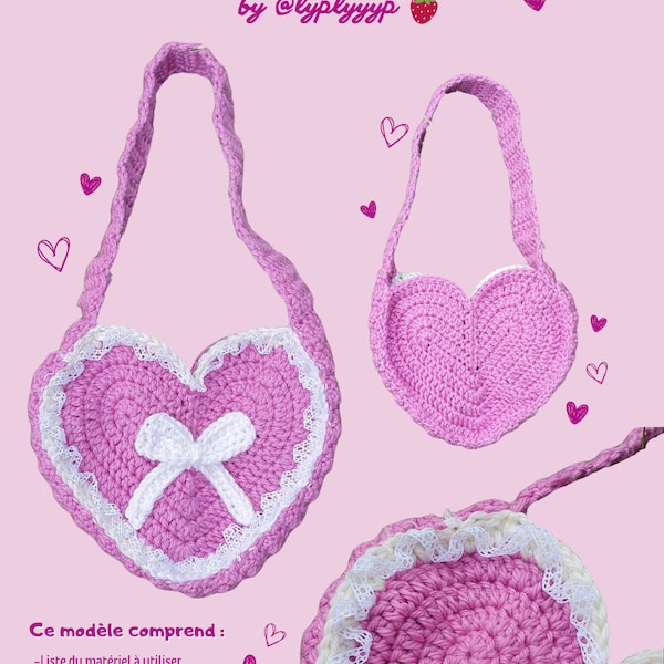 Modèle sac coeur en crochet / Crochet heart bag pattern