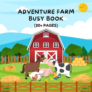Animals Grange Farm Adventure Livre occupé pour les enfants de la maternelle / 20 pages et plus, dessins d'activités d'apprentissage éducatives mignonnes A4 PDF PNG