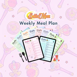 Lindo plan de comidas semanal digital minimalista de Scouts de anime / Diseños kawaii, tamaño A4, A5, plantilla de planificador digital imprimible sin fecha