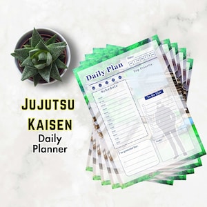 Planificador digital diario por horas con diseño minimalista de anime místico Jujutsu Kaisen / Plantilla de planificador digital imprimible sin fecha, tamaño carta de EE. UU., A4 A5