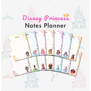 Páginas de planificador de notas digitales sin fecha de princesas de cuentos de hadas mágicas / Kawaii Chibi, notas rayadas, tamaño carta A4 A5 imprimible