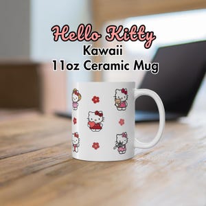 Uroczy i uroczy fikcyjny charakter Kitty Cat 11oz ceramiczny kubek z uchwytem C / wzór Kawaii do mikrofalówki i mycia w zmywarce