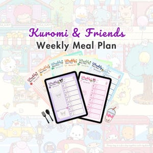 Planificador de comidas digital sin fecha con personajes ficticios adorables y lindos / Diseños coloridos kawaii Plantilla de planificador imprimible tamaño carta A4 A5 de EE. UU.