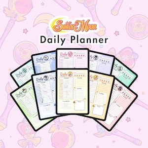 Planificador diario digital sin fecha con diseño minimalista de exploradores de anime, bonito, por horas / Plantilla de planificador imprimible tamaño carta de EE. UU. A4 A5 con diseños kawaii