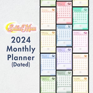 Sailor Scouts Inspired 2024 Monthly Digital Planner Anime Cute Chibi Dated Monthly Printable Kawaii Colorful Designs A4 A5 US Letter Size