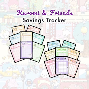 Rastreador de ahorros de presupuesto digital sin fecha con personajes ficticios adorables y lindos/Planificador imprimible con diseños coloridos kawaii en tamaño A4 y A5 en formato carta de EE. UU.