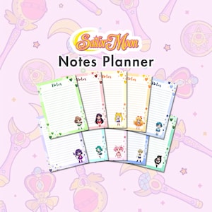Planificador de notas digitales minimalistas de Anime Scouts, sin fecha, con diseños kawaii, con líneas, para tomar notas, tamaño carta A4, A5, imprimible.