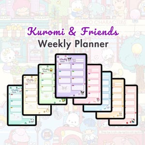 Planificador semanal digital sin fecha con personajes ficticios adorables y lindos / Diseños coloridos kawaii Plantilla de planificador imprimible tamaño carta A4 A5 de EE. UU.