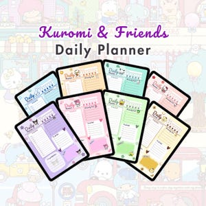 Planificador diario por horas con personajes ficticios adorables y adorables / Diseños coloridos kawaii, tamaño carta A4 A5, plantilla de planificador digital imprimible