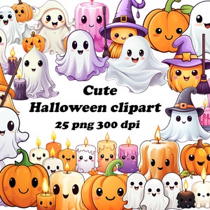 Simpatica clipart kawaii fantasma, bella grafica di Halloween, png fantasma amichevole per un Halloween divertente