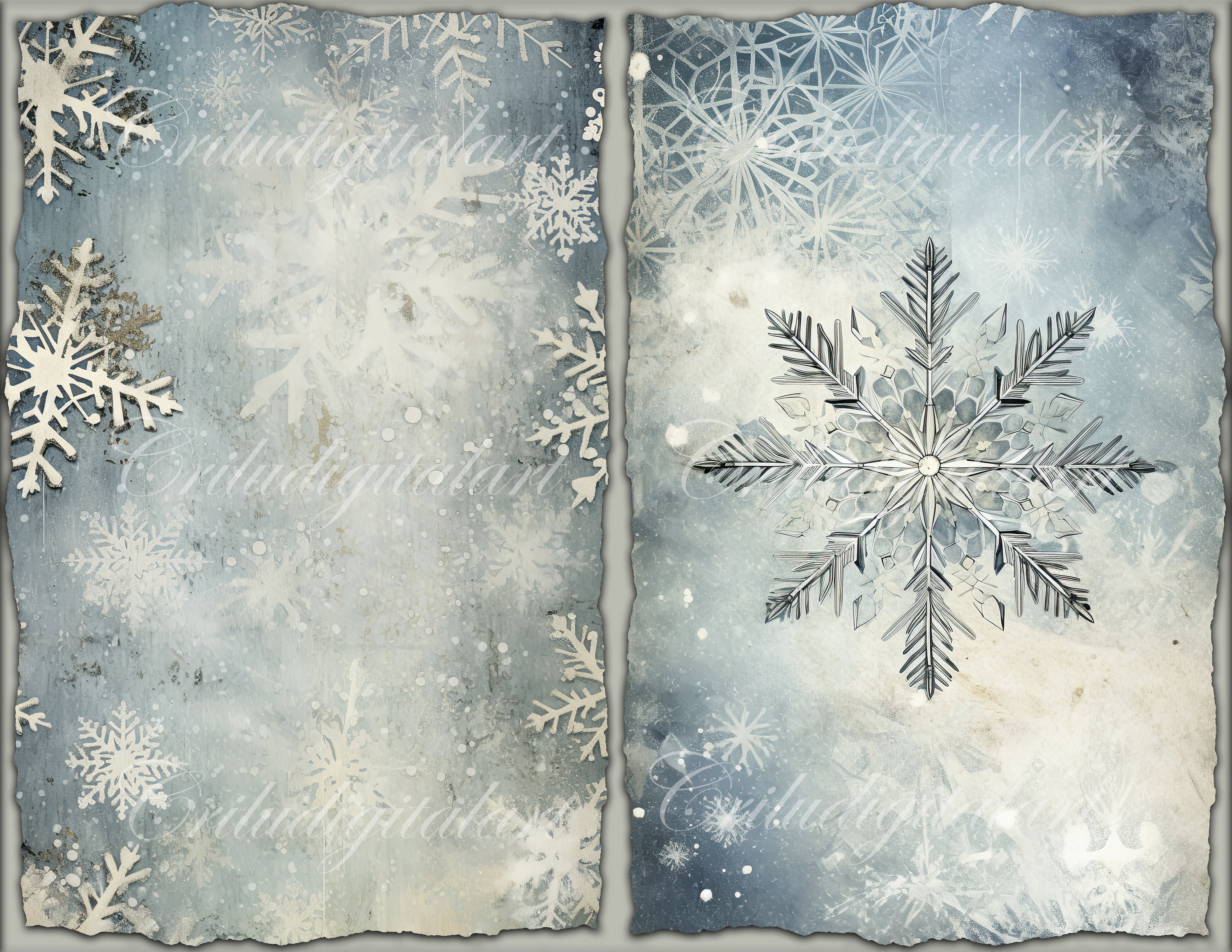 Snowflake Junk Journal Pages, Winter Printable Paper (digital Download ...