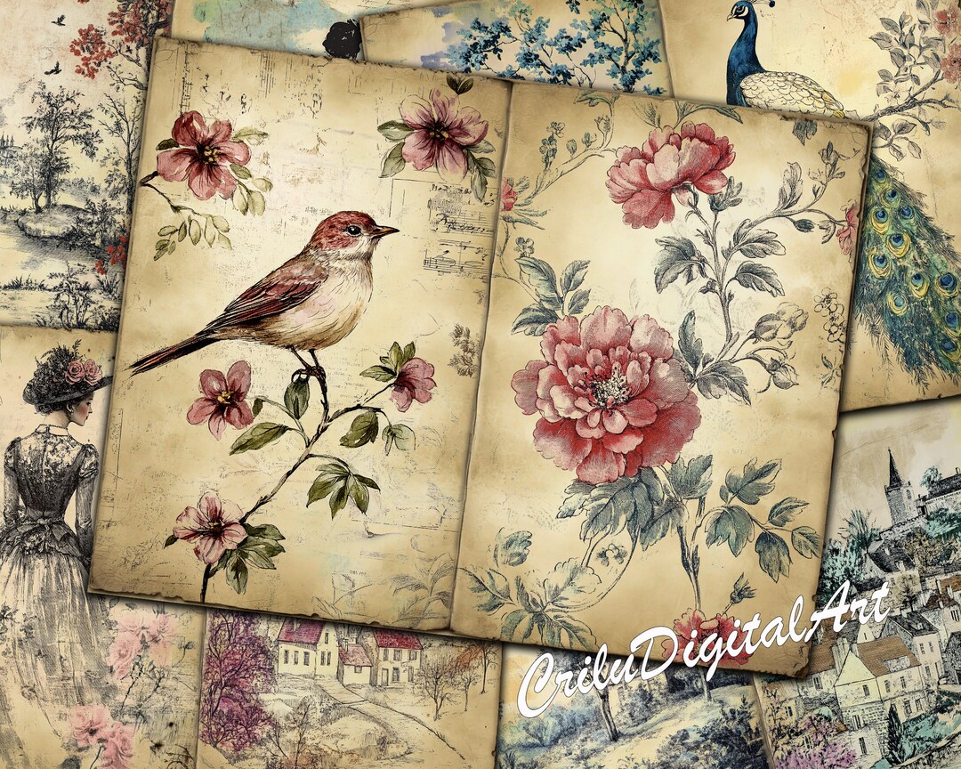 Vintage Toile De Jouy Junk Journal,french Toile Journal Insert ...