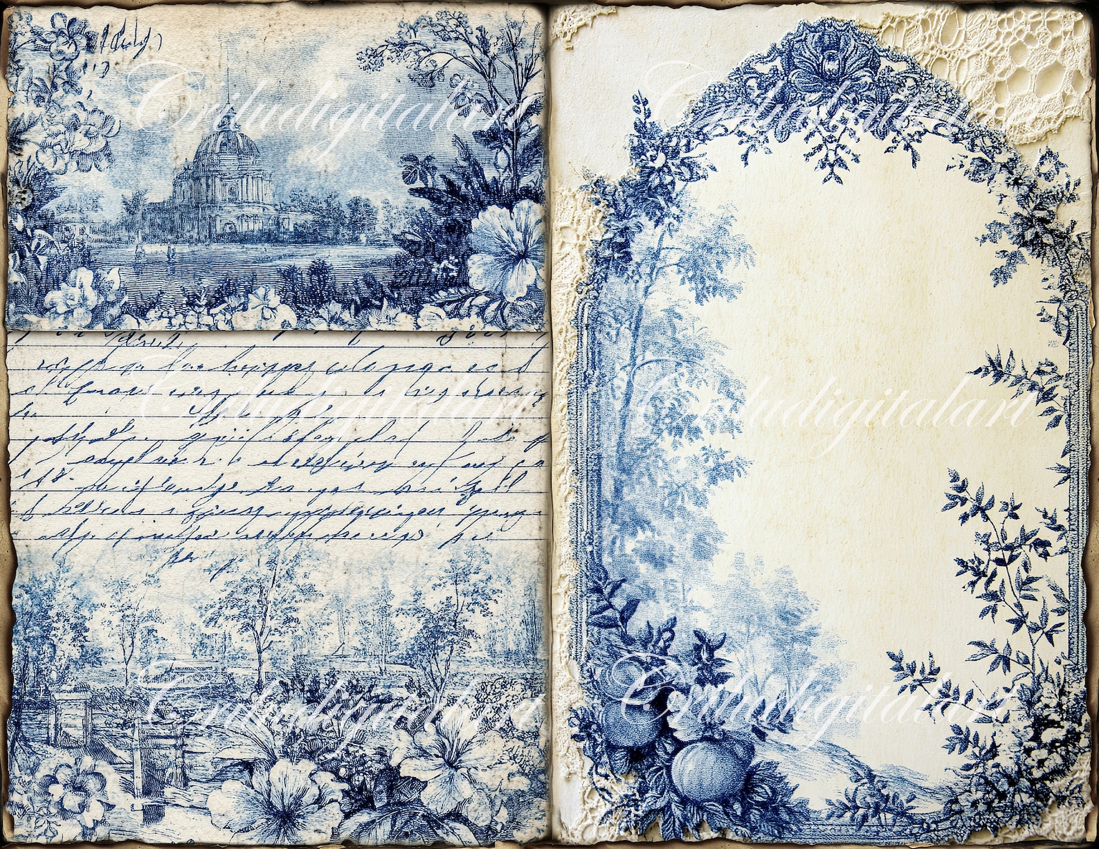 Vintage Toile De Jouy Basic Junk Journal Printable,french Toile Journal ...