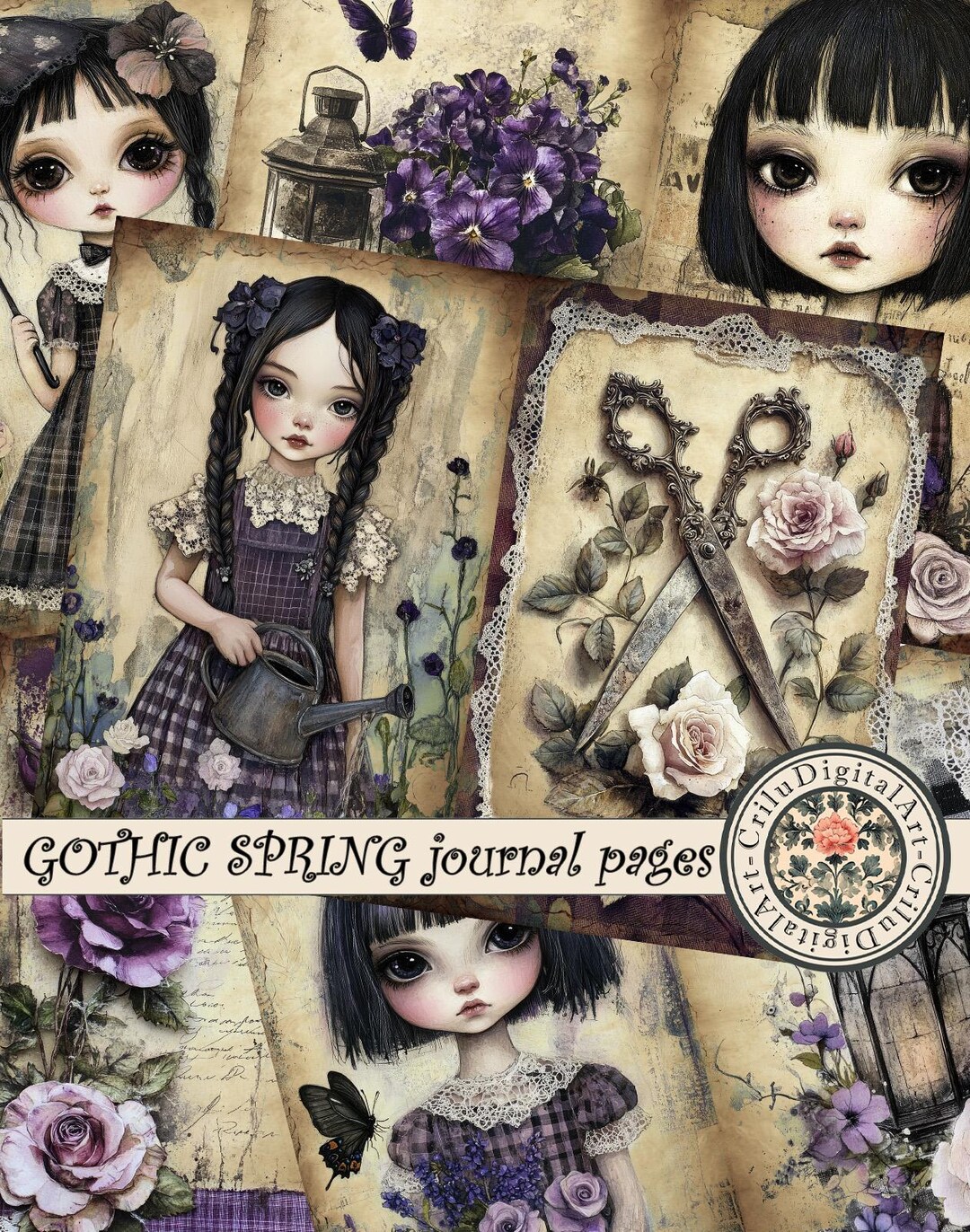 Gothic Spring Junk Journal Pages | Vintage Floral Printable Kit | Dark ...