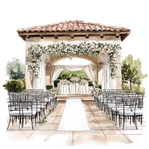 Imágenes prediseñadas de lugar de ceremonia de boda en acuarela, ideas para reservar la fecha, libros de visitas, 10 archivos JPG de alta resolución, diario basura, álbumes de recortes, creación de tarjetas