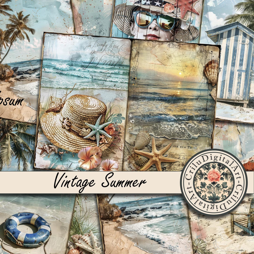 Tropical Beach Junk Journal Pages, Summer Digital Ephemera, Coastal ...