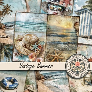 Tropical Beach Junk Journal Pages, Summer Digital Ephemera, Coastal Vintage Scrapbook Kit, Ocean Vacation Printable Art