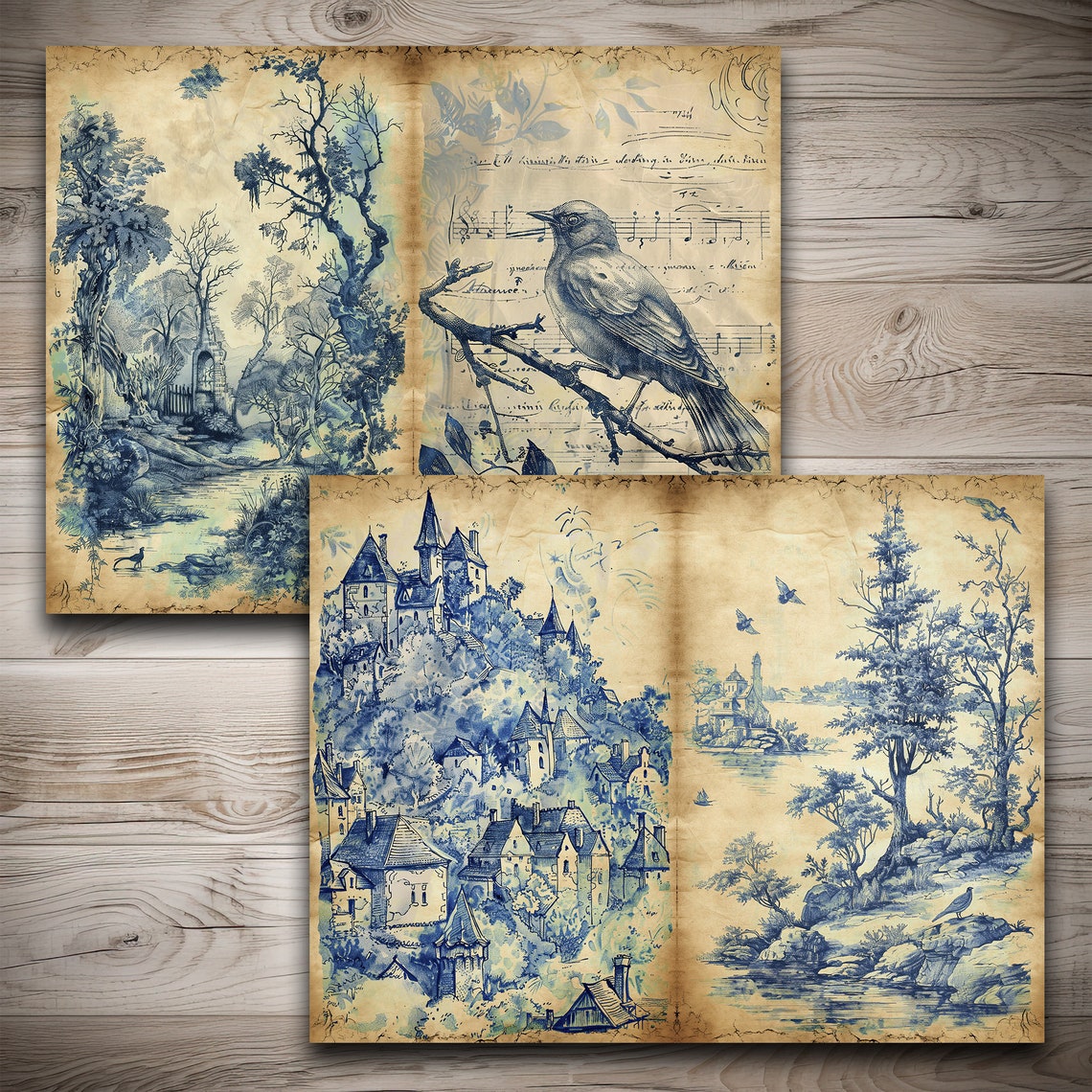 Vintage Toile De Jouy Junk Journal Folio,french Toile Journal Insert ...