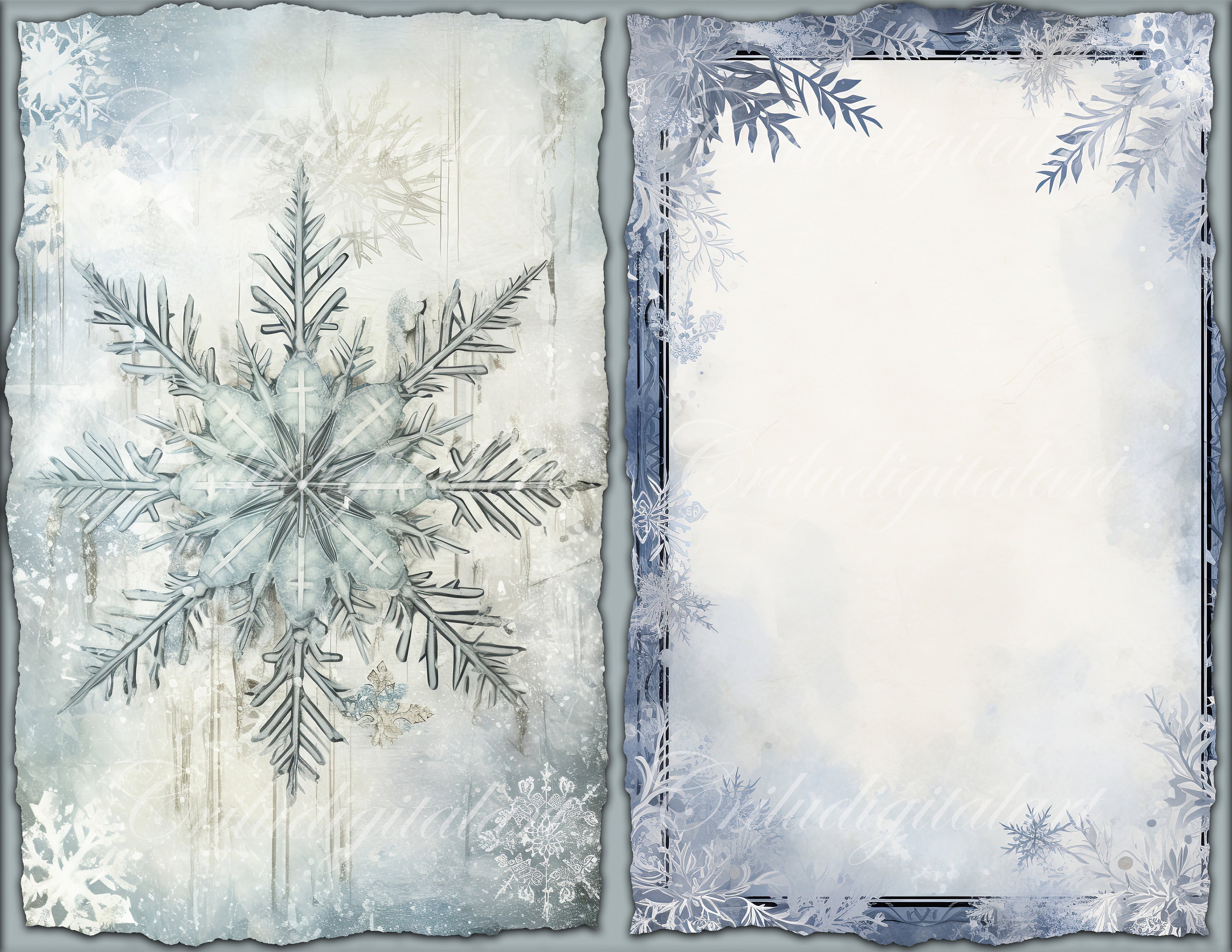 Snowflake Junk Journal Pages, Winter Printable Paper (digital Download ...