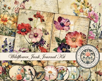 Wildflower Junk Journal Kit | Vintage Floral Ephemera (Digital)