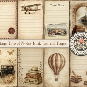 Kit per diario di viaggio / Diario di viaggio di scarto / Pagine vintage stampabili / Carta per album invecchiata / Effimere digitali / Appunti di viaggio / Fogli per collage