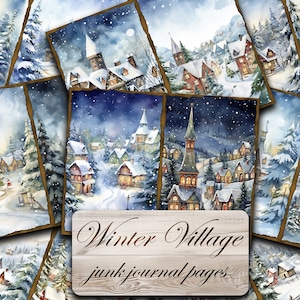 Christmas Junk Journal kit,winter village junk journal pages,vintage junk journal printable paper,digital collage sheet