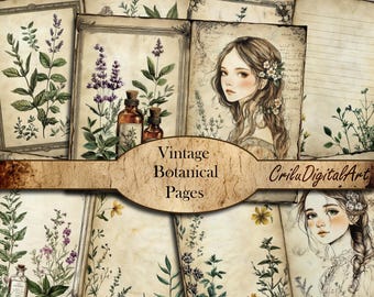 Vintage Heilpflanzen Junk Journal Seiten, Botanische Journal Einlage, Apotheker Decoupage Papiere, Garten Scrapbook Album Kit