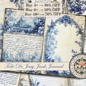 Diario di base vintage in toile de jouy stampabile, inserto per diario in toile de jouy francese, kit digitali Something Blue, carta per scrapbooking in toile de jouy