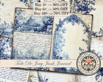 Vintage Toile De Jouy Basic Junk Journal Printable,French Toile Journal Insert,Something Blue Digital Kits,Toile Scrapbook Papers