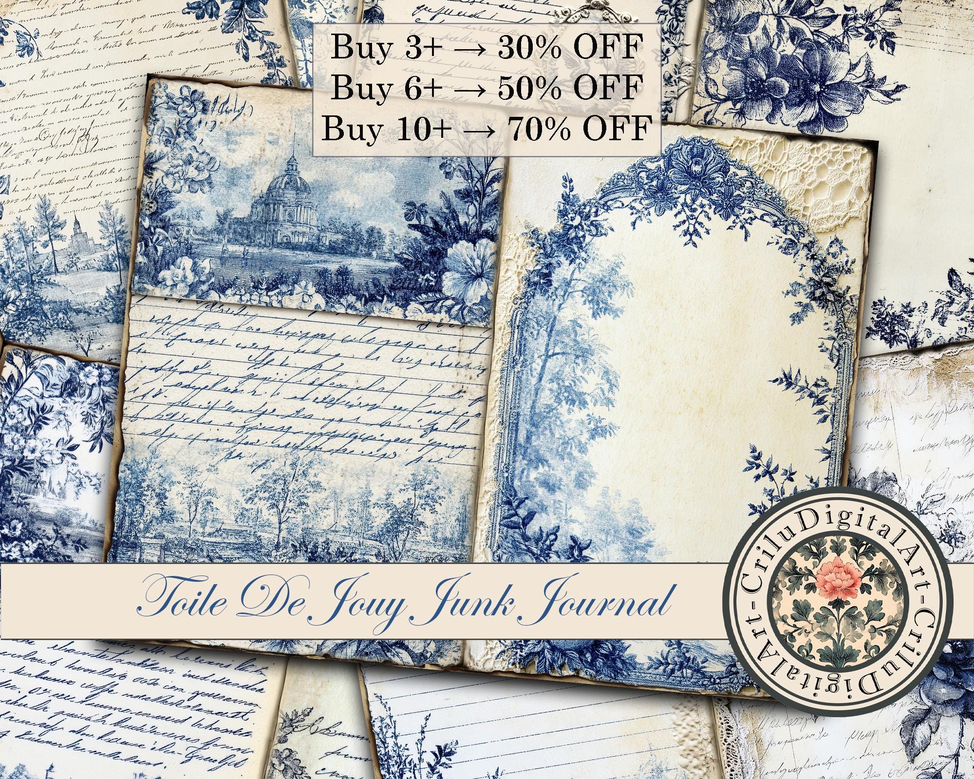 Vintage Toile De Jouy Basic Junk Journal Printable,french Toile Journal ...
