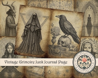 Witch Grimoire Junk Journal Pages Printable, Witchcraft Supplies, Book of Shadow  Paper