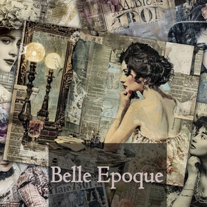 Belle Epoque Fashion Digital Paper Telón de fondo para revista basura vintage, collage de fondo estético victoriano imprimible