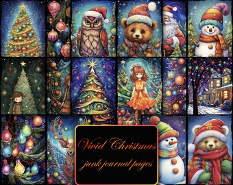 テキスタイルクリスマスツリーコラージュ：印刷可能なジャンク