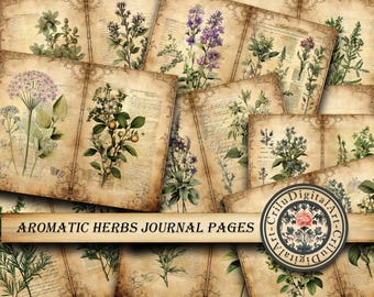 Herbology Botanical Printable Journal Pages With Medicinal Plants And Aromatic Herbs For Vintage Junk Journal Scrapbook Garden Folio Kit