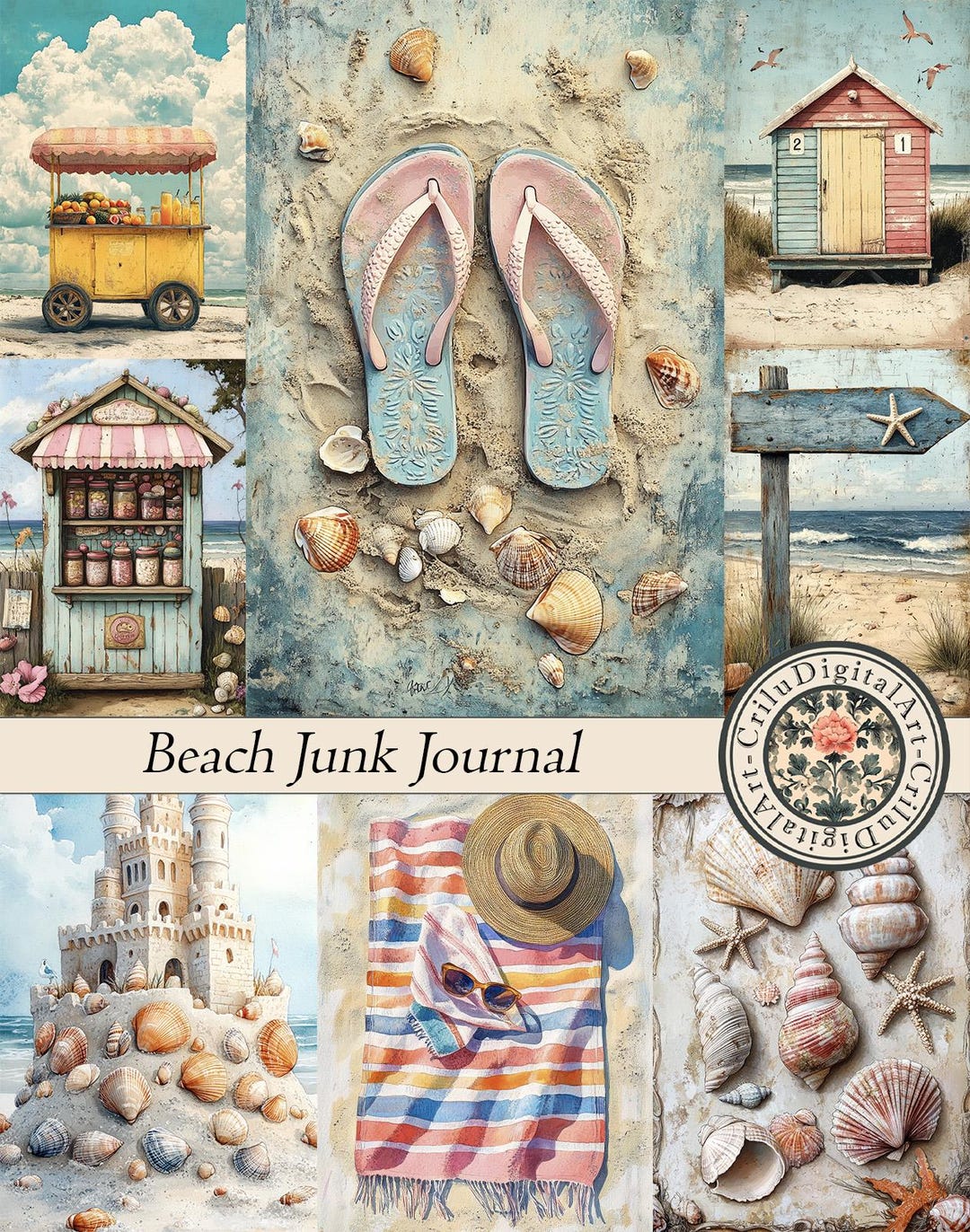 Beach Junk Journal Pages Printable Vintage Coastal Pastel - Etsy